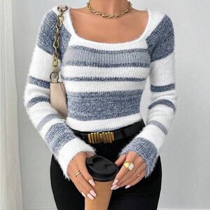 Striped Blue and White Women's Sweater